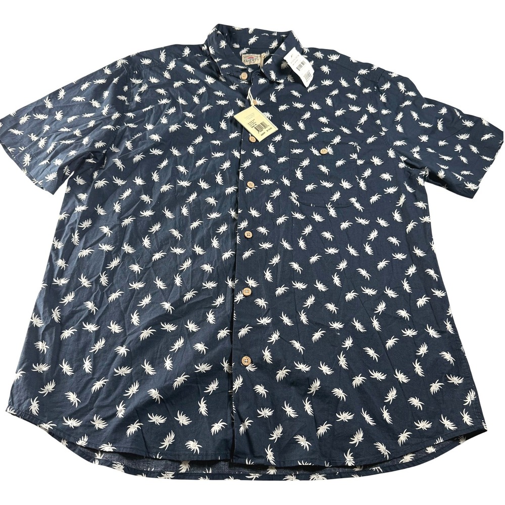 Faherty SS Coast Shirt Navy Palm Print Short Sleeve Button Up XL